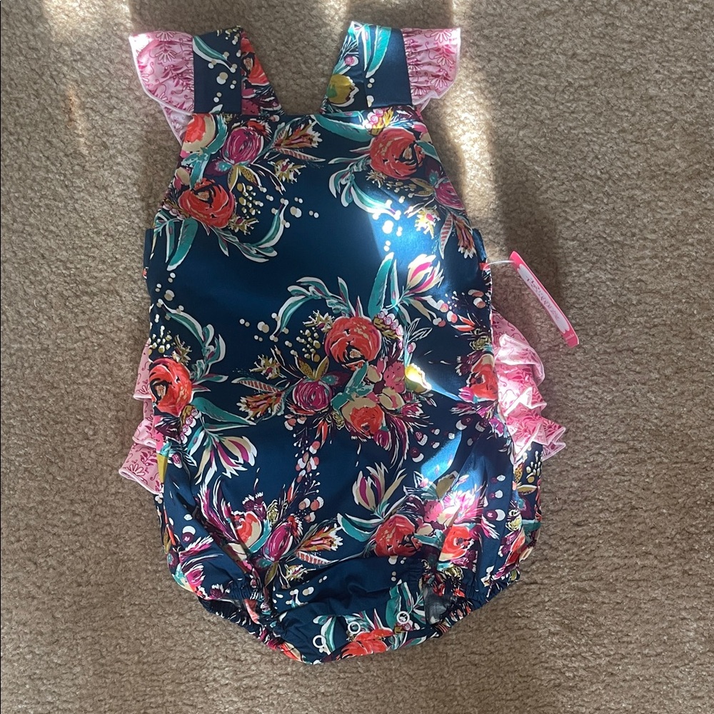 Ricrac & Ruffles Pink and Blue Floral Baby Romper